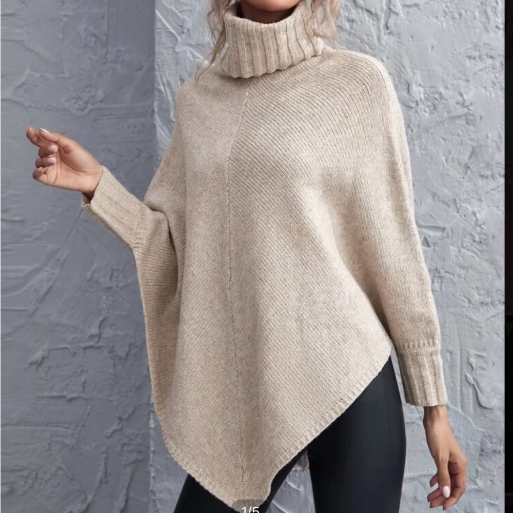 Tan Turtle Neck Poncho - Picture 1 of 2